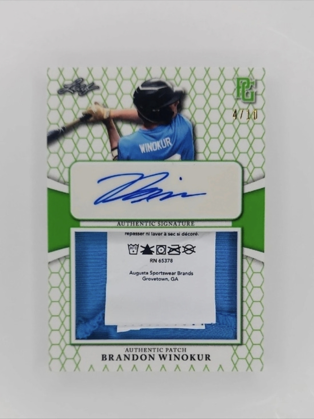 Brandon Winokur ~ 2022 Leaf ~ Laundry Tag ~ Numbered 4/10 ~ PreRookie ~ Auto